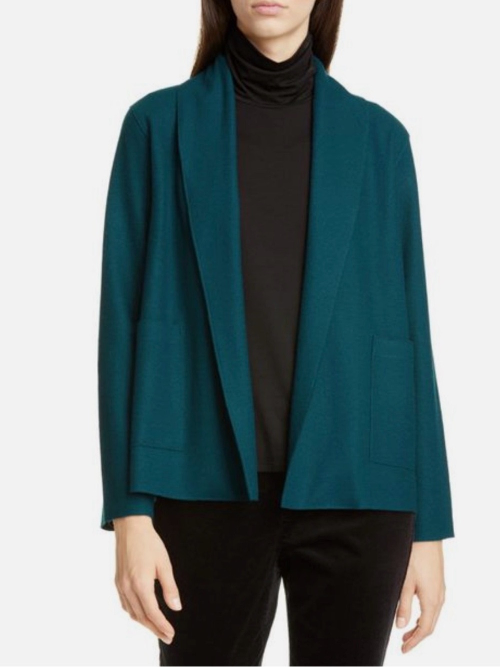 EILEEN FISHER BLUE SPRUCE BOILED WOOL OPEN FRONT KIMONO CARDIGAN COAT Size M